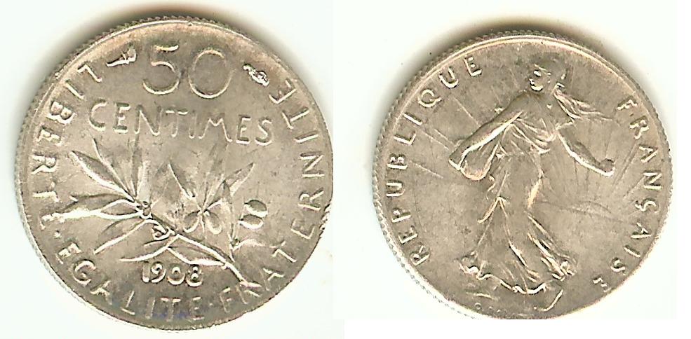 50 Centimes Semeuse 1908 SPL